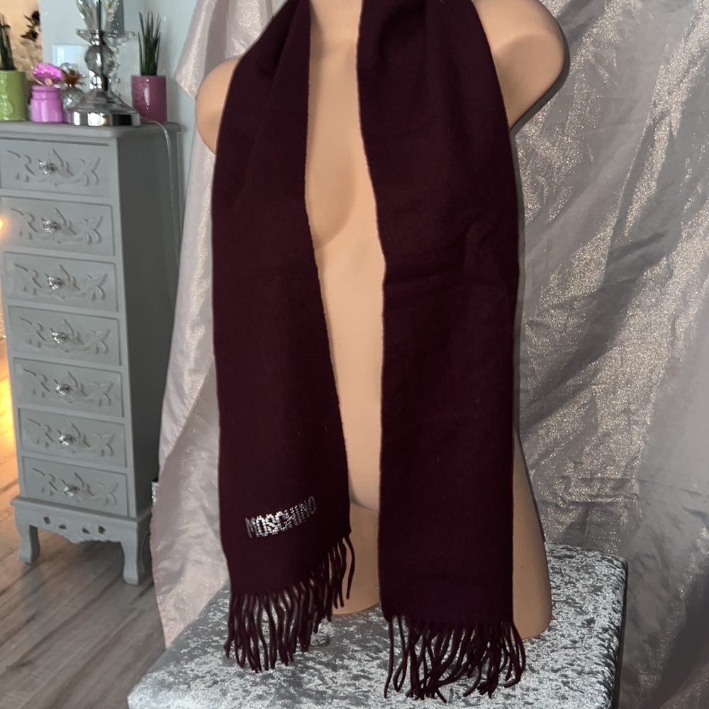 Moschino scarf Swarovski rhinestone crystal diamonds wine red Burgundy purple